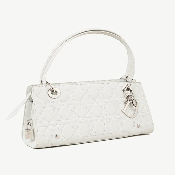 Christian Dior Lady Dior East-West White Leather Double Handle Bag - Picture 2 of 14